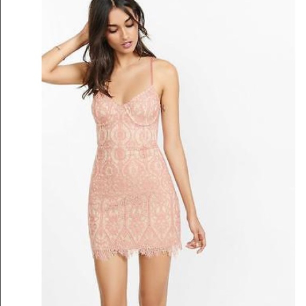 XXS EXPRESS ROSE BLUSH LACE CORSET MINI Dress